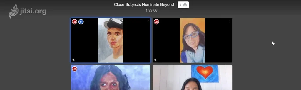 Screenshot of four users having a video call using Jitsi online meeting platform