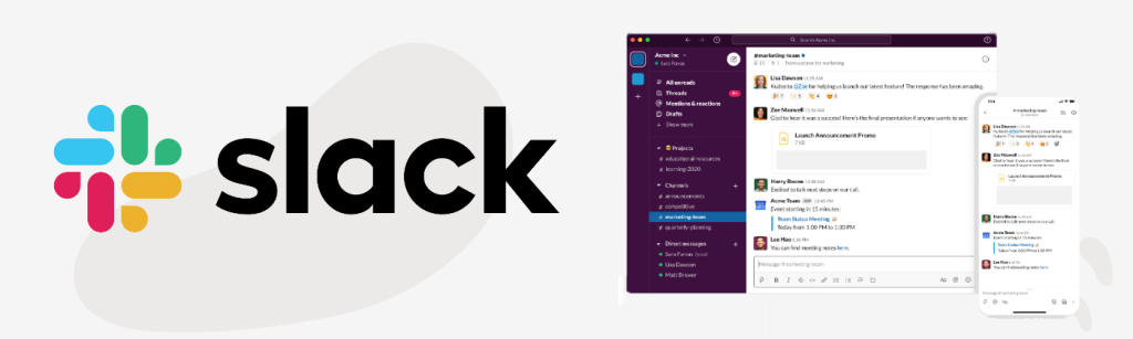 Slack virtual team messaging platform