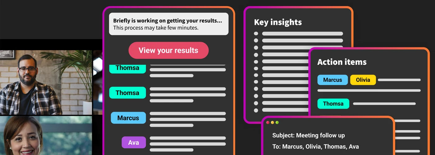Briefly AI meeting summary tool drafting up notes of work meeting