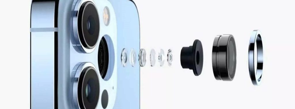 New camera components floating next to iPhone 14 model