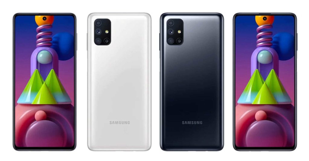 Product image of unlocked Samsung Galaxy 51 in black and white colour options
