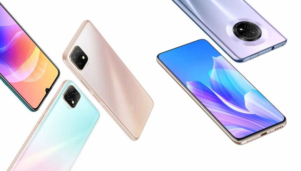 Cutouts of various Huawei Enjoy 20 SE smartphone colours