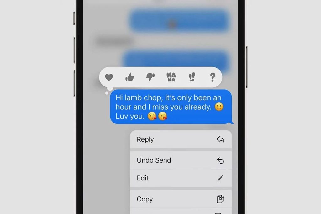 Screenshot of iPhone using new iMessage feature with editing and undo send options