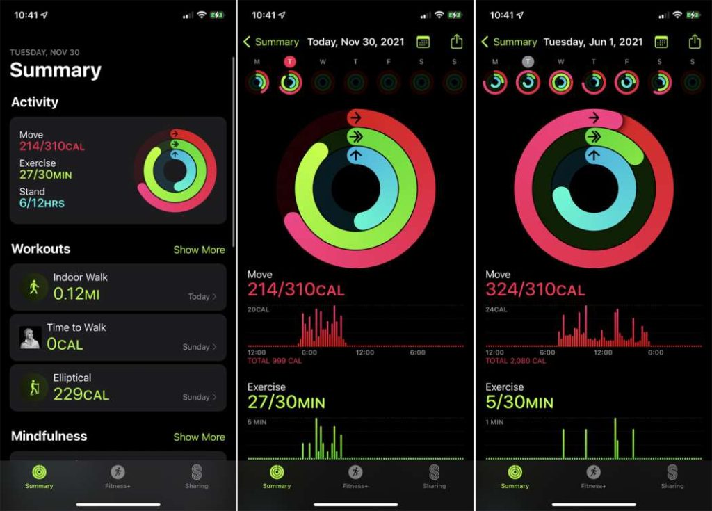 Collection of screenshots from the Apple Fitness + app for iPhone Series