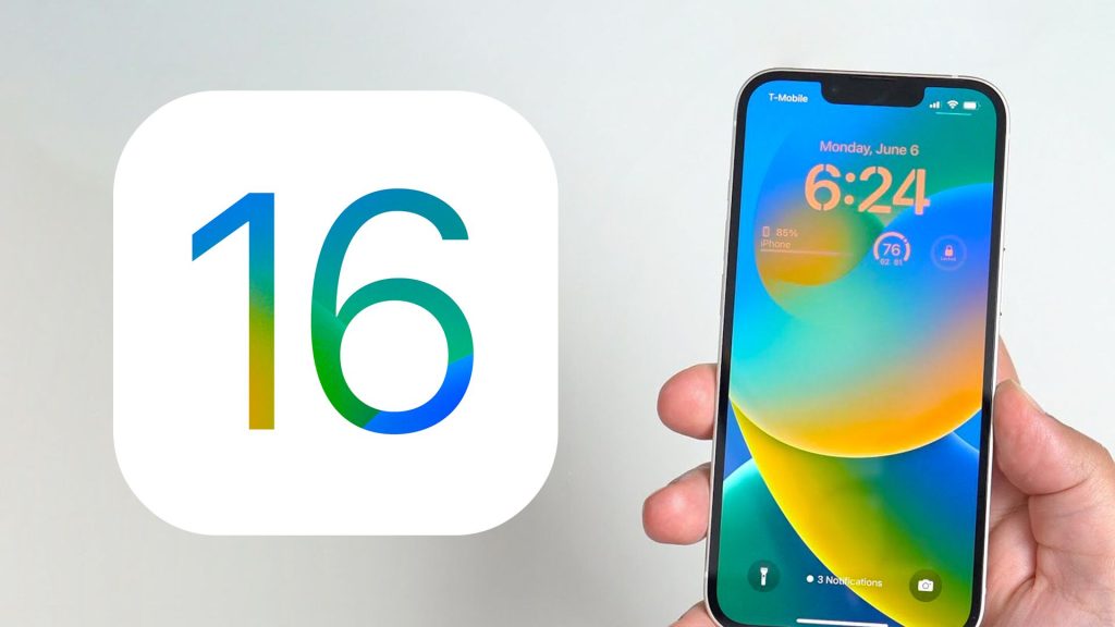 iOS 16 update with hand holding latest iPhone 14 Series smartphone
