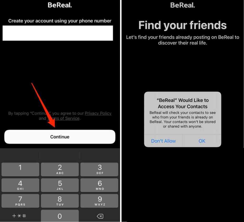 How to use BeReal sign up screenshots