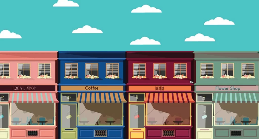 Graphic of small business storefronts