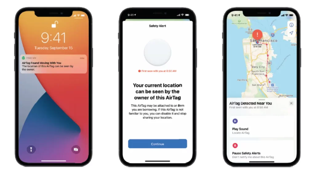 Apple AirTag anti-stalking features on Find My app