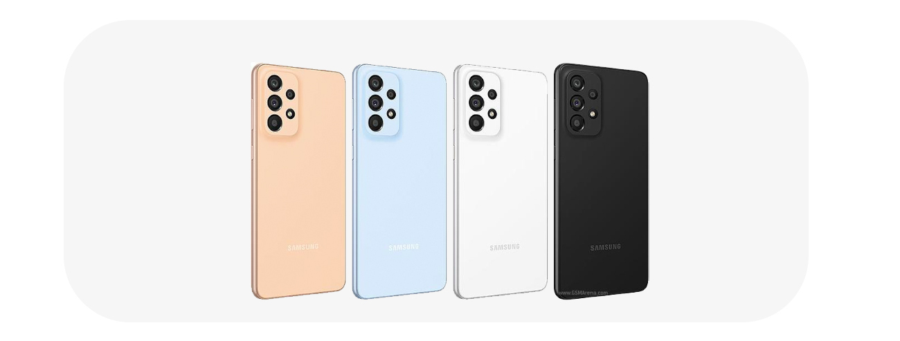 Cutout of Galaxy A53 smartphone in all colours