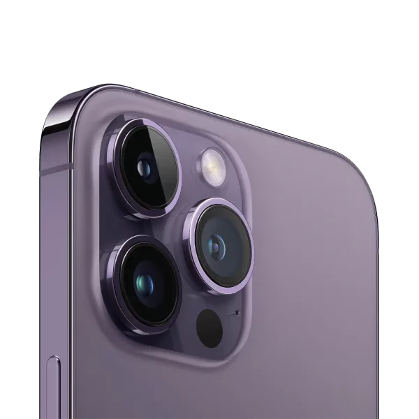 Close up of deep purple iPhone 14 Pro Max triple camera system