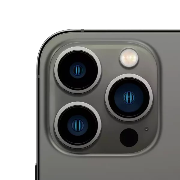 Close up shot of iPhone 13 Pro camera in graphite grey