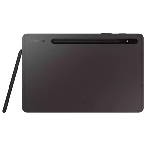 Rear side of Samsung Galaxy Tab S8 Ultra business tablet in Graphite Black with S-Pen stylus