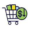 Icon of shopping basket with low and competitive prices 