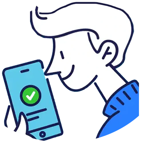 Cutout of cartoon man smiling as he uses his smartphone