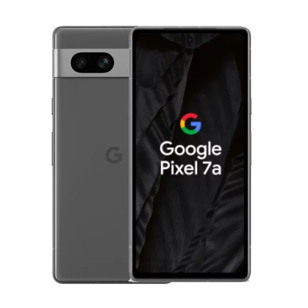 Front & rear side of Google Pixel 7a with camera and unlocked display