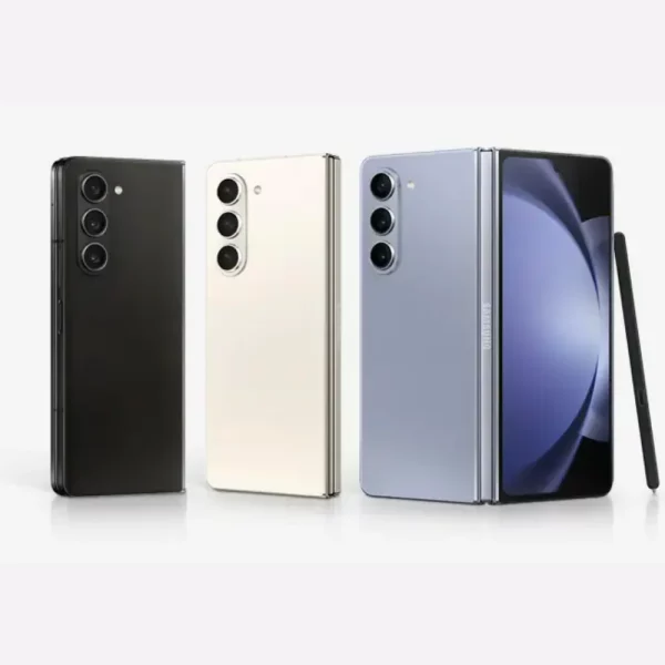 New Samsung Z Fold 5 folding mobile colours in Icy Blue, Cream, and Phantom black
