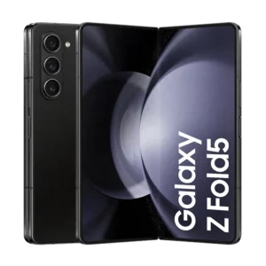 Samsung Galaxy Z Fold5 folding smartphone in Phantom Black with unlocked display and triple camera