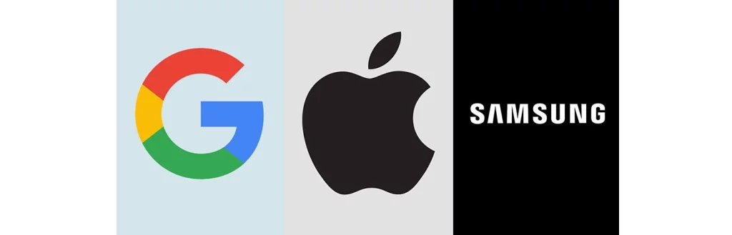 Google, Apple, and Samsung Logos