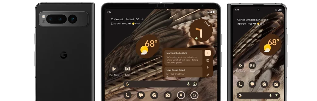 New Google Pixel Fold folding phone both folded and unfolded