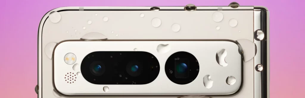 Close-up shot of Google Pixel Fold camera system