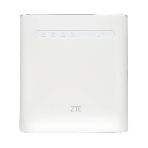 Front facing view of ZTE MF286R 4G router in white