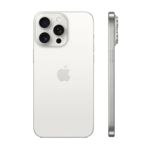 Rear and side profile shot of Apple iPhone 15 Pro Max in white