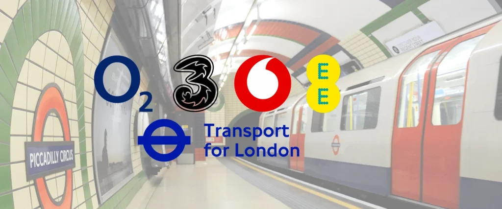 How to get free London Underground WiFi banner with O2, Three, Vodafone, EE, and TfL logos