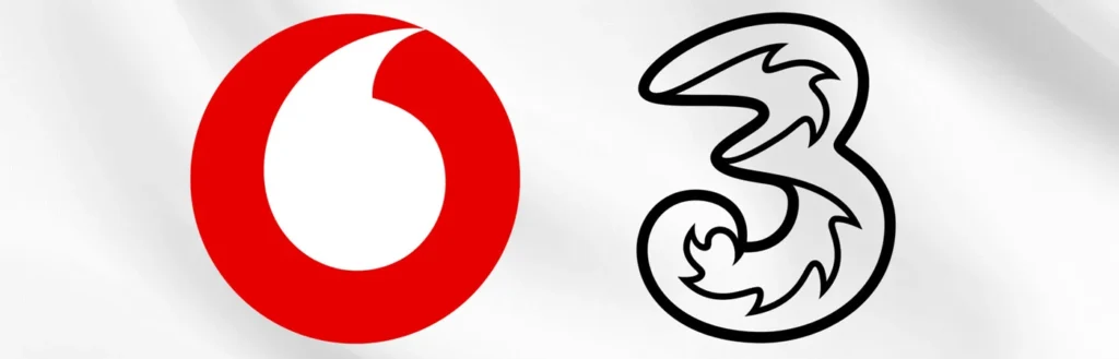Vodafone and Three mobile operator merger banner