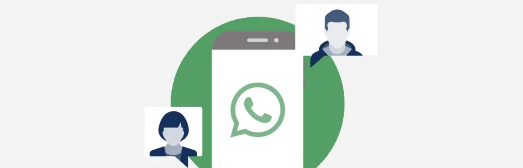 Graphic of two users communicating through WhatsApp business