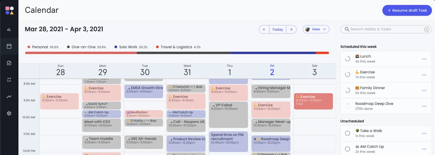 Screenshot of Reclaim.ai platform in use