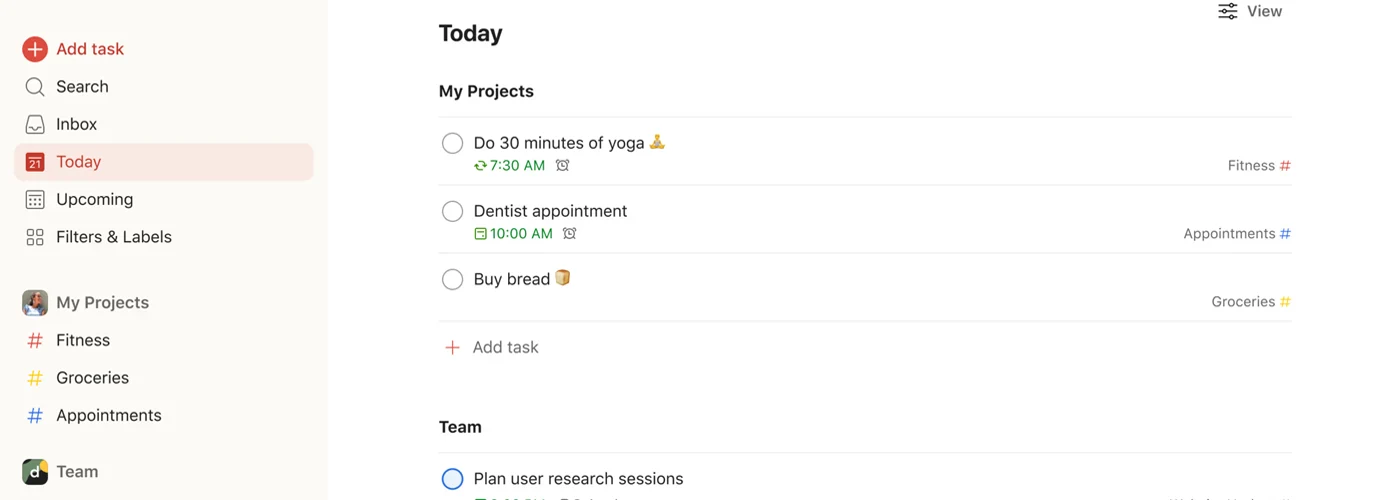 Screenshot of Todoist To-Do-List work app
