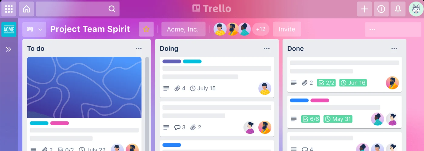 Screenshot of Trello task board on desktop