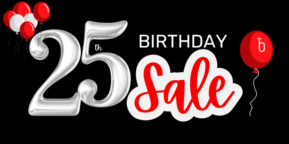 Banner for 25th year in business birthday sale