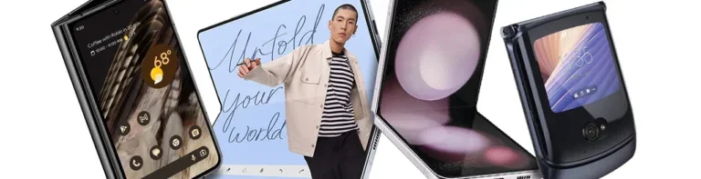 Collection of the best folding mobile phones including Z Fold 5, Google Pixel Fold, Z Flip 5