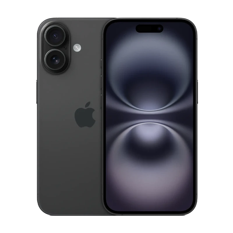 Front and rear side of Apple iPhone 16 and Plus in Black