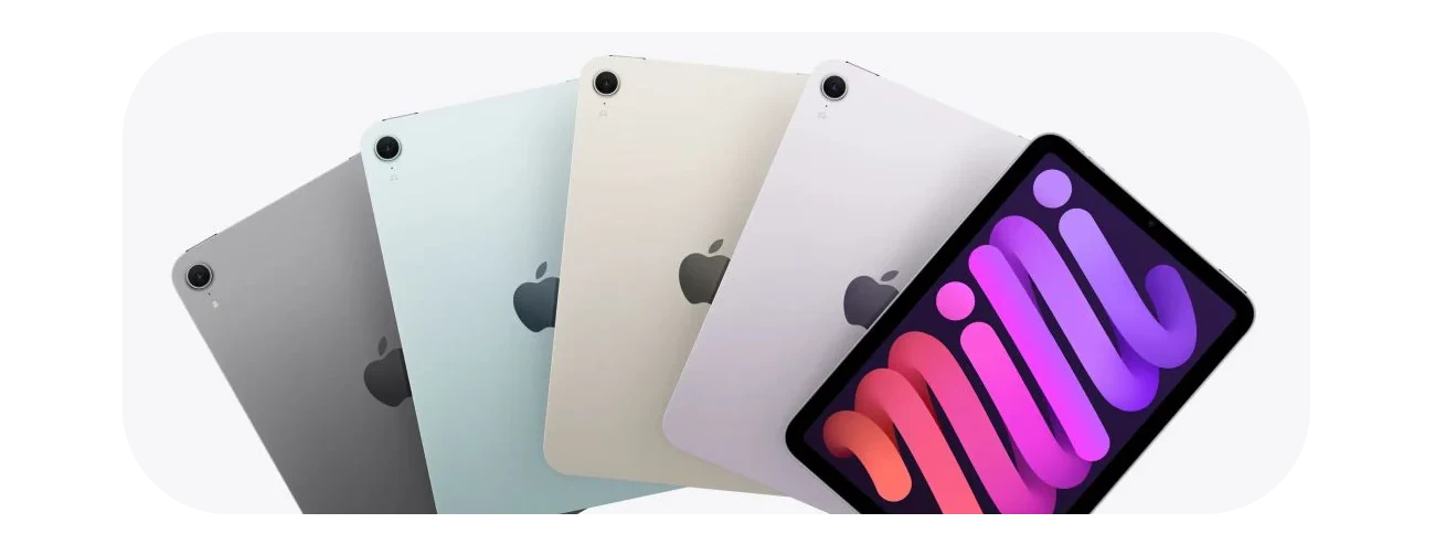 Row of rear facing iPad Mini (2024) tablet models