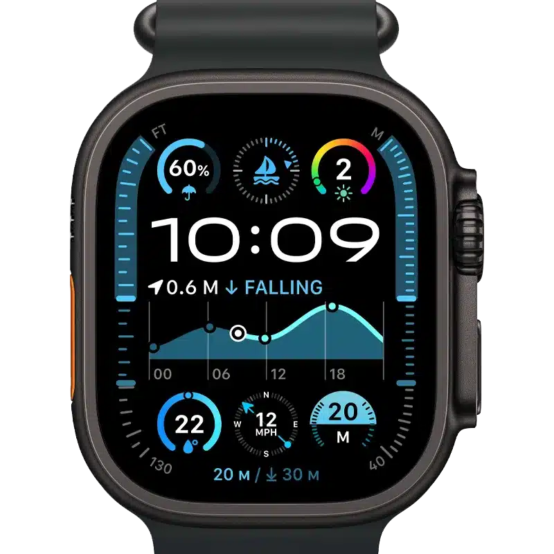 Apple Watch Ultra 2 in Black with tracking and time