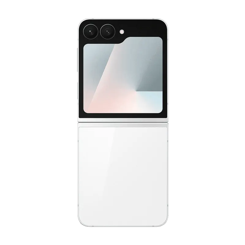 Unfolded Samsung Galaxy Z Flip7 FE in White with cover display