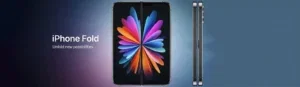 iPhone Fold banner - front & side view of foldable Apple iPhone concept design