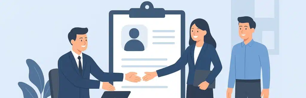 Cartoon of business manager hiring new employees