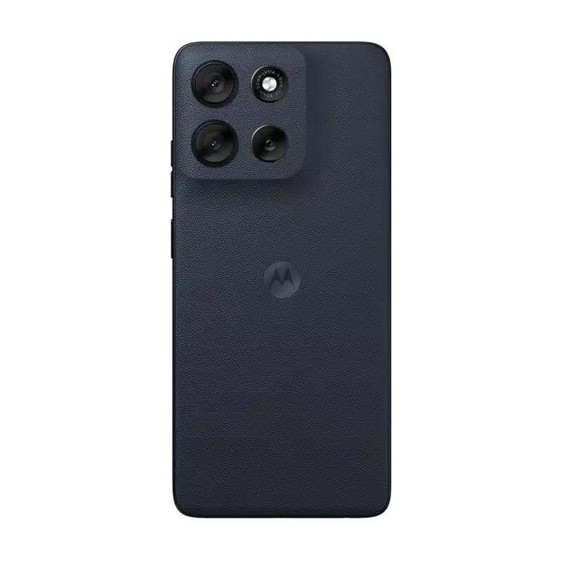 Full back view of the dark grey Motorola Moto G56 5G, showing the textured finish and the large triple camera housing.