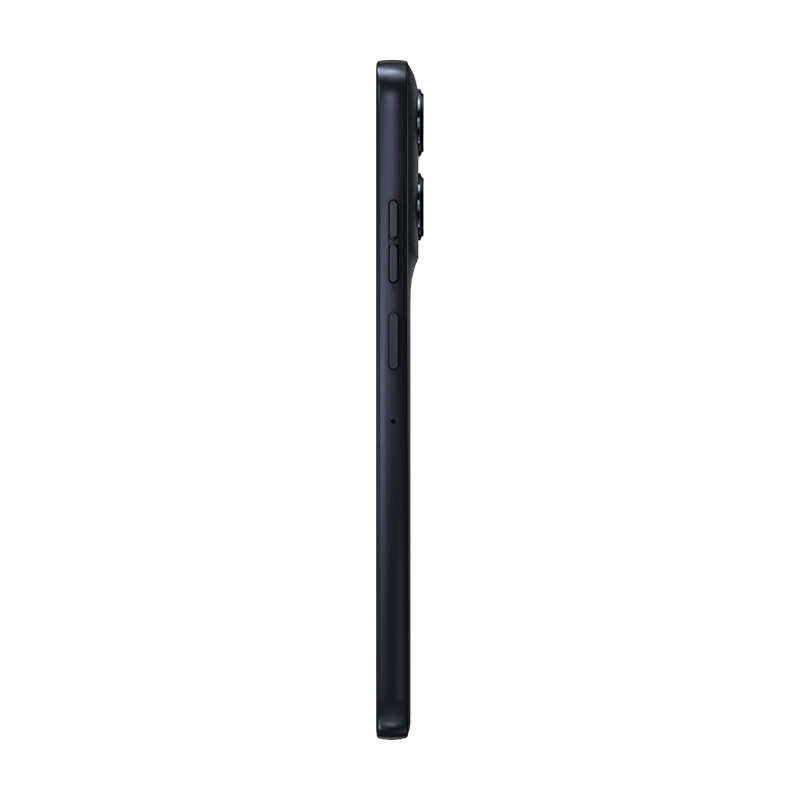 Side profile of the slim Motorola G56 5G, showing the volume rocker, power button, and fingerprint sensor location.