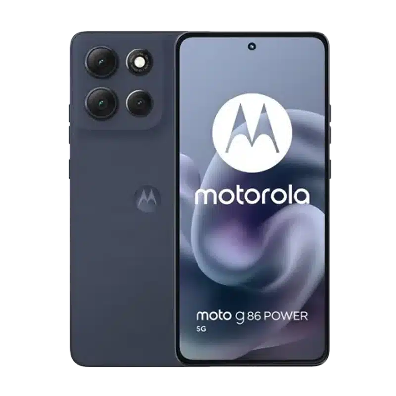 Front view of the Motorola G86 Power (Pantone Spellbound) showing the 6.67-inch Super HD pOLED display with narrow bezels.