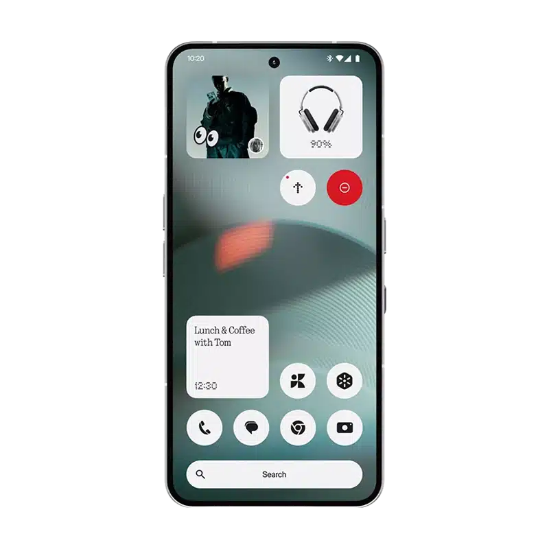 Front screen of the Nothing Phone (3) White, showing the modern user interface with white background for clear viewing.