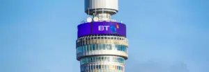 Close up shot of the BT (British Telecoms) network tower on a sunny day