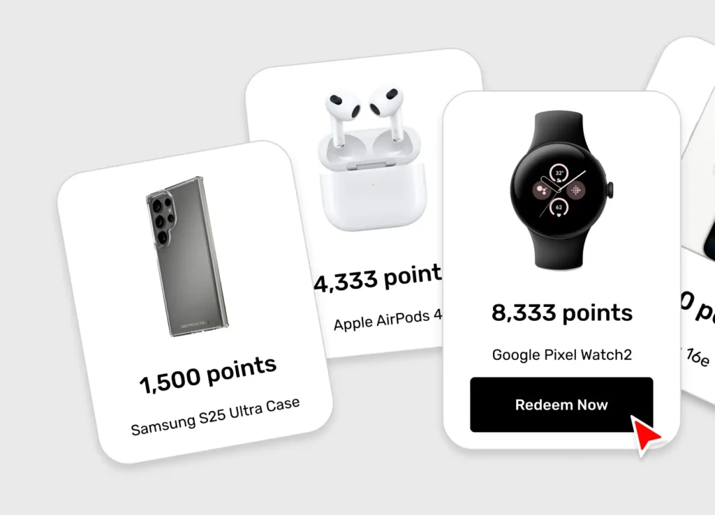 Different freebies available with loyalty points