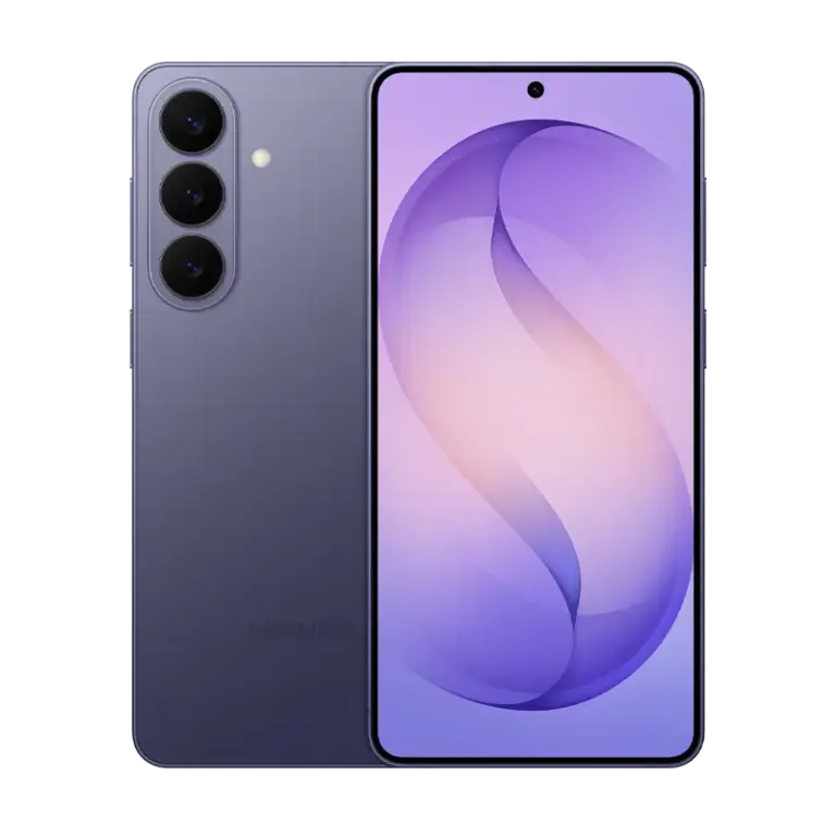 Cutout of front/rear side of Samsung Galaxy S26 in Cobalt Violet
