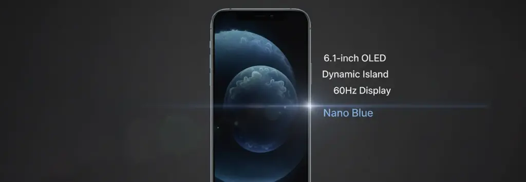 Concept design for the iPhone 17e with annotated screen specs