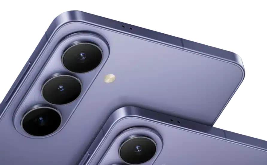 Rear view of two Samsung Galaxy S26 and S26+ smartphones in Cobalt Violet, showcasing the triple camera system.