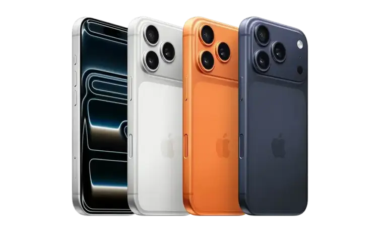 Row of iPhone 17 models in colours